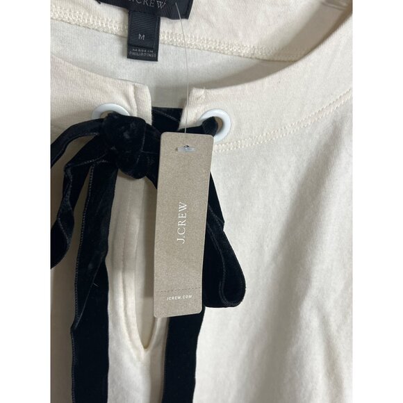 J. Crew Womens Ivory Long Sleeve Top With Black Velvet Bow Tie Detail Size M - Picture 3 of 9